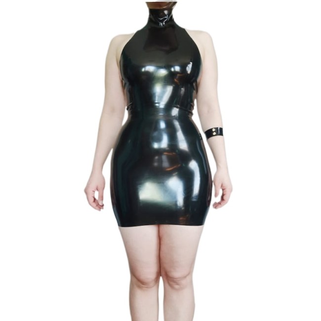 Glossy PVC Leather Sheath Halter Backless Mini Dress Slim Fit Sleeveless Pencil Mini Dress Vestido Sexy Lingerie Female Dress