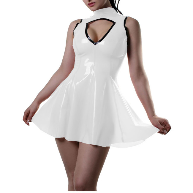 Sexy Clear PVC Transpartent Mini Dress Perspective High Collar Hollow Out Bust Dress Lingerie Sissy Female Dress Party Clubwear