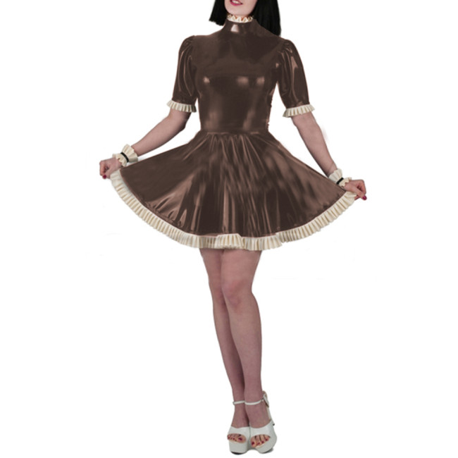 Wet Look PVC Leather Sheath Mini Dress Fashion Sexy Women Slim Fit Short Sleeve Ruffles Bodycon A-line Pleated Dress Vestido 7XL