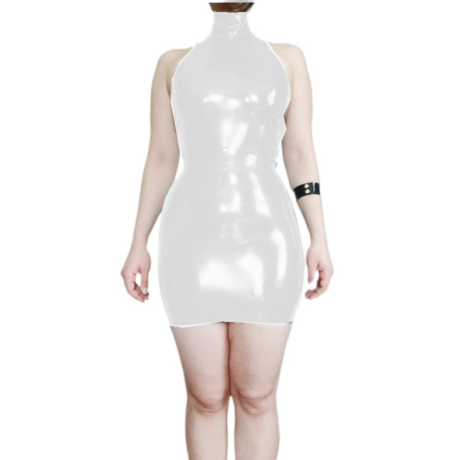 Glossy PVC Leather Sheath Halter Backless Mini Dress Slim Fit Sleeveless Pencil Mini Dress Vestido Sexy Lingerie Female Dress