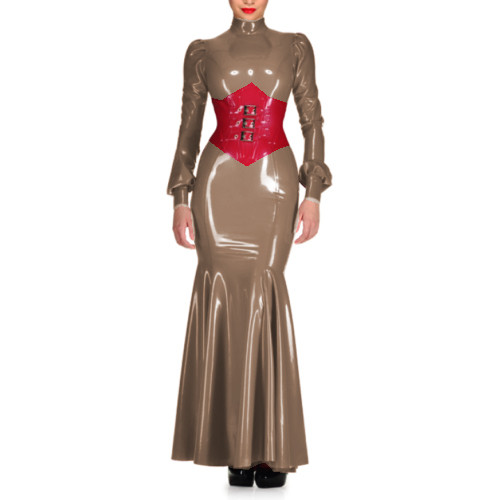 Sexy Wetlook PVC High Neck Sheath Long Sleeve Maxi Dress Lantern Sleeve Bodycon Mermaid Dress Costumes Wedding Party Grown S-7XL
