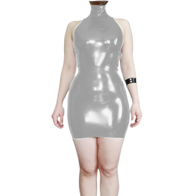 Glossy PVC Leather Sheath Halter Backless Mini Dress Slim Fit Sleeveless Pencil Mini Dress Vestido Sexy Lingerie Female Dress