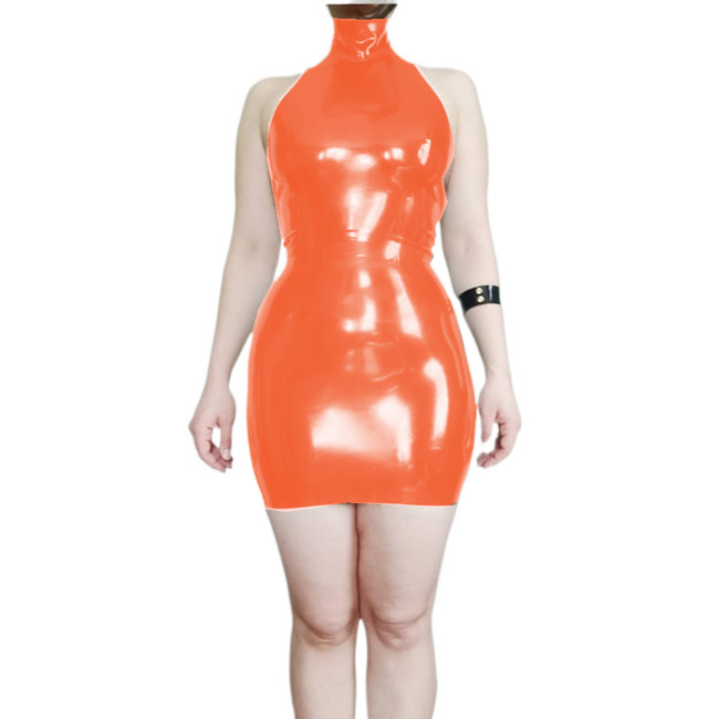Glossy PVC Leather Sheath Halter Backless Mini Dress Slim Fit Sleeveless Pencil Mini Dress Vestido Sexy Lingerie Female Dress