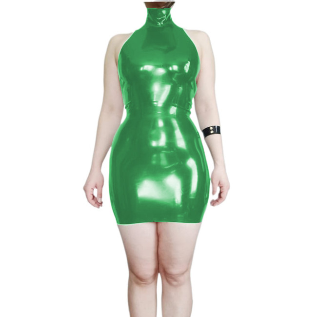 Glossy PVC Leather Sheath Halter Backless Mini Dress Slim Fit Sleeveless Pencil Mini Dress Vestido Sexy Lingerie Female Dress