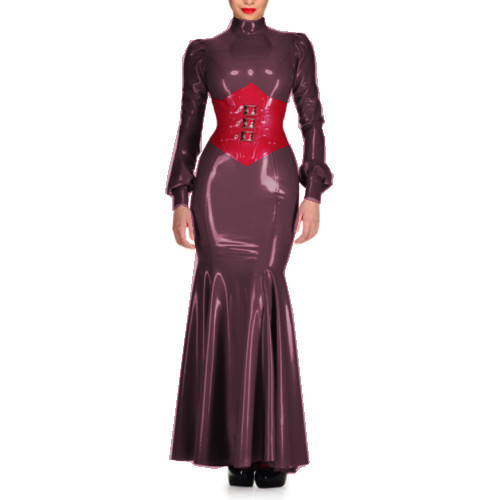 Sexy Wetlook PVC High Neck Sheath Long Sleeve Maxi Dress Lantern Sleeve Bodycon Mermaid Dress Costumes Wedding Party Grown S-7XL