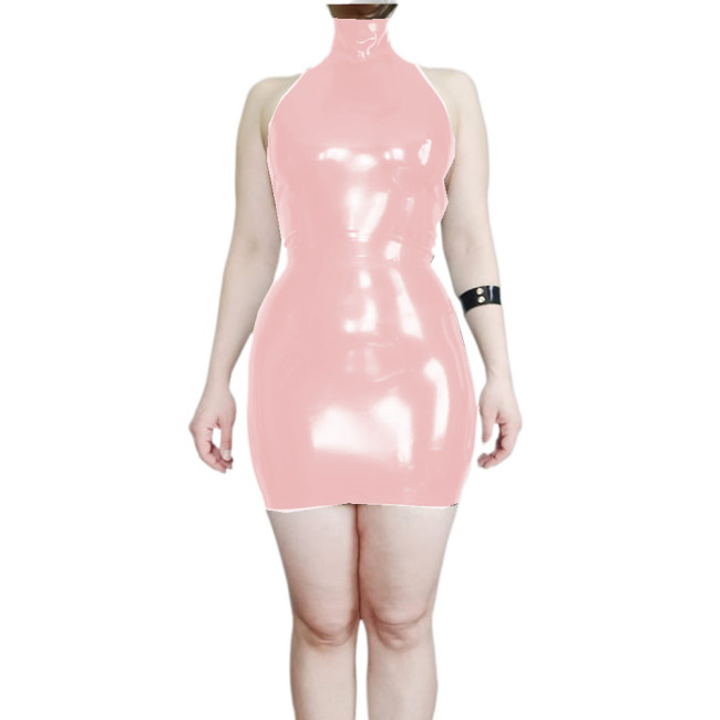 Glossy PVC Leather Sheath Halter Backless Mini Dress Slim Fit Sleeveless Pencil Mini Dress Vestido Sexy Lingerie Female Dress