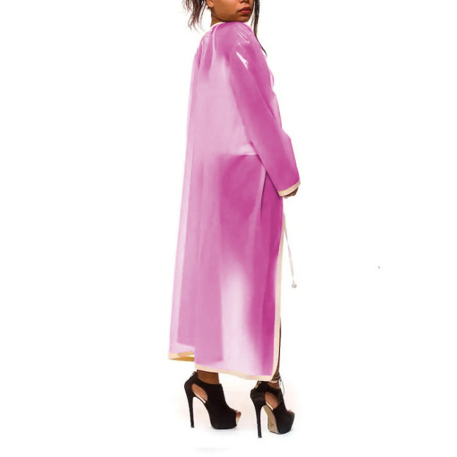 Sexy Sheer Plastic PVC Loose Turn-downTransparent Long Jacket Dress Perspective Lace-up Coat Dress Lingere Fetish Dress Cosplay