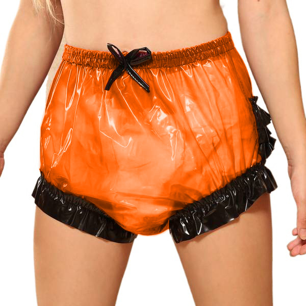 Sissy Fetish Clear Plastic PVC See Through Shorts Patchwork Ruffle High Waist Short Diaper Pants Transparent Shorts Robe Club