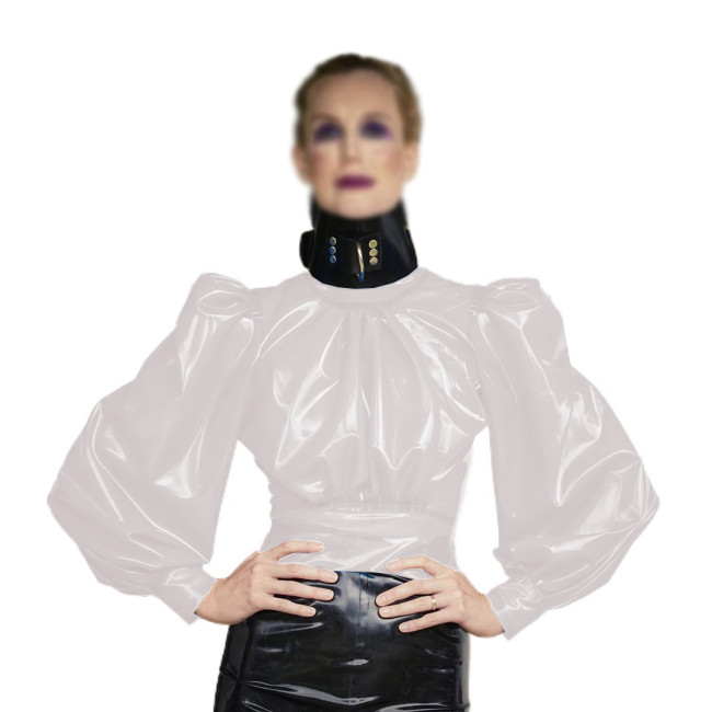 Perspective Clear PVC Tops See-through Folds Shirt Tees Long Sleeve Puff Sleeve Blouse Tops Transparency Tops Night Clubwear 7XL