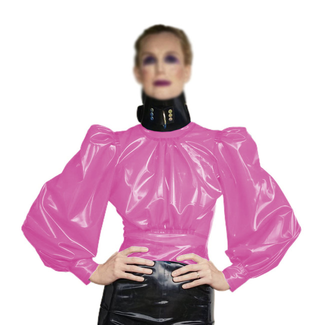 Perspective Clear PVC Tops See-through Folds Shirt Tees Long Sleeve Puff Sleeve Blouse Tops Transparency Tops Night Clubwear 7XL