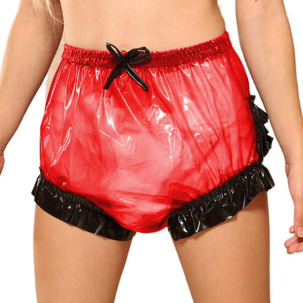 Sissy Fetish Clear Plastic PVC See Through Shorts Patchwork Ruffle High Waist Short Diaper Pants Transparent Shorts Robe Club