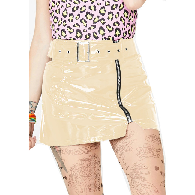 Hot Girl Sexy Women High Waist Pencil Mini Skirt With Belt Skinny Side Zip-up Mini Skirt Hip Hop Jazz Dance Party Clubwear S-7XL