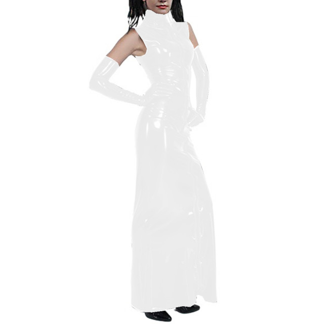 Women Sexy Turtleneck Sleeveless Sheath Maxi Dress with Gloves Bodycon Long Dress Party Clubwear Vestidos Vintage Dress S-7XL
