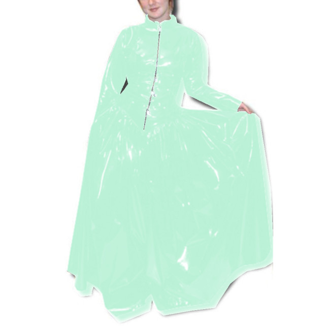 Femme Lockable Glossy PVC Long Sleeve Fit and Flare Dress Skinny Faux Latex Bodycon Maxi Dress Robe Clubwear High Street S-7XL