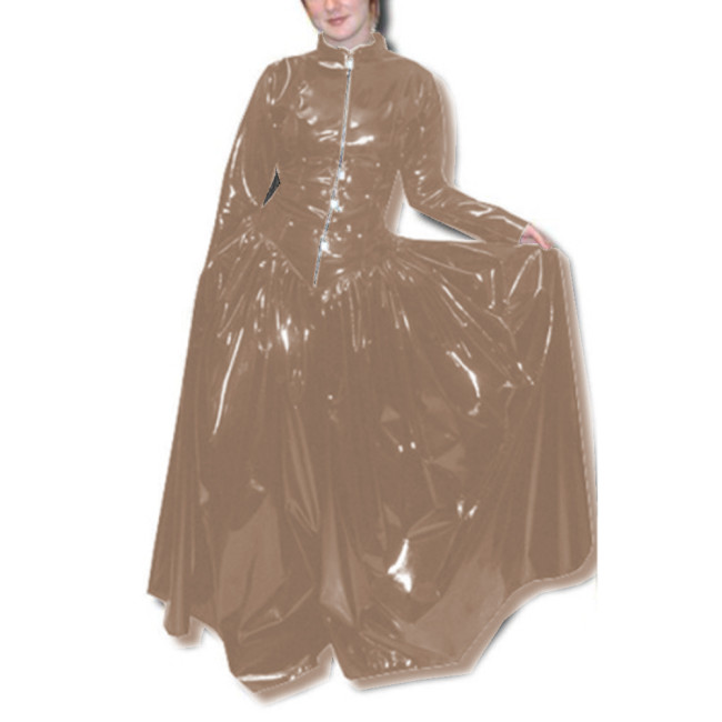 Femme Lockable Glossy PVC Long Sleeve Fit and Flare Dress Skinny Faux Latex Bodycon Maxi Dress Robe Clubwear High Street S-7XL