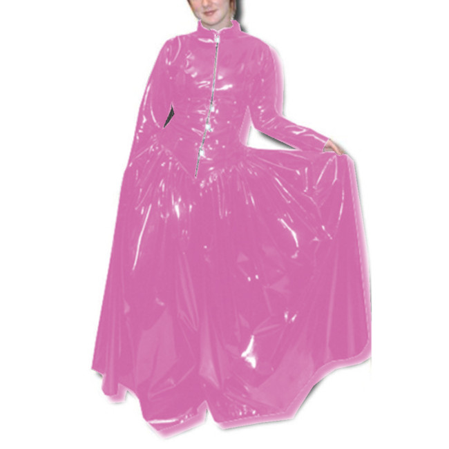 Femme Lockable Glossy PVC Long Sleeve Fit and Flare Dress Skinny Faux Latex Bodycon Maxi Dress Robe Clubwear High Street S-7XL