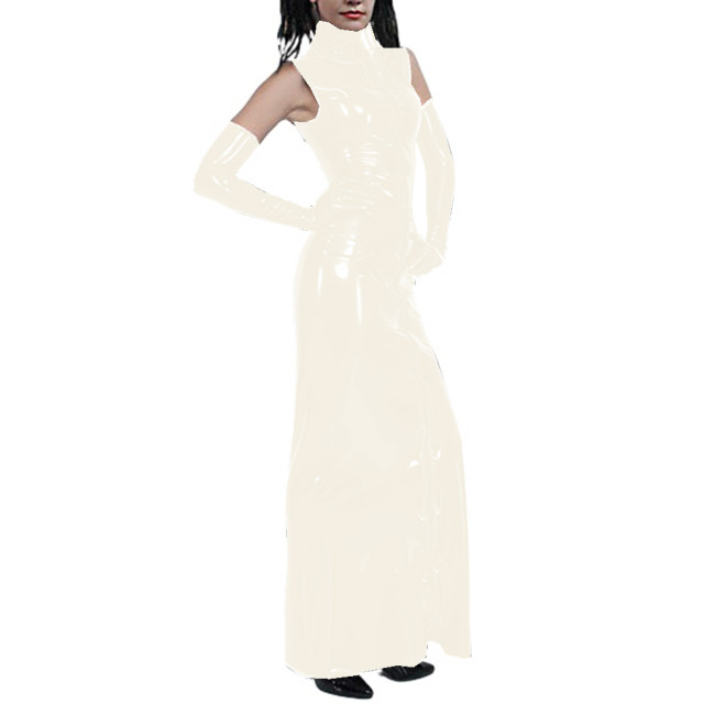 Women Sexy Turtleneck Sleeveless Sheath Maxi Dress with Gloves Bodycon Long Dress Party Clubwear Vestidos Vintage Dress S-7XL