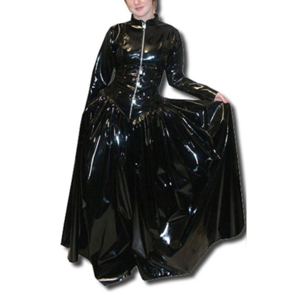 Femme Lockable Glossy PVC Long Sleeve Fit and Flare Dress Skinny