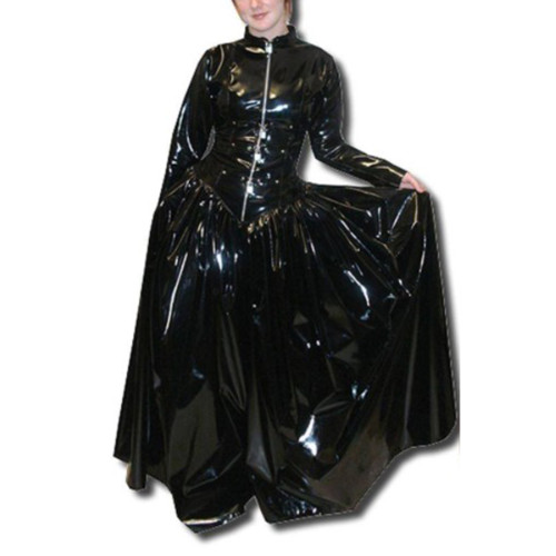 Femme Lockable Glossy PVC Long Sleeve Fit and Flare Dress Skinny Faux Latex Bodycon Maxi Dress Robe Clubwear High Street S-7XL