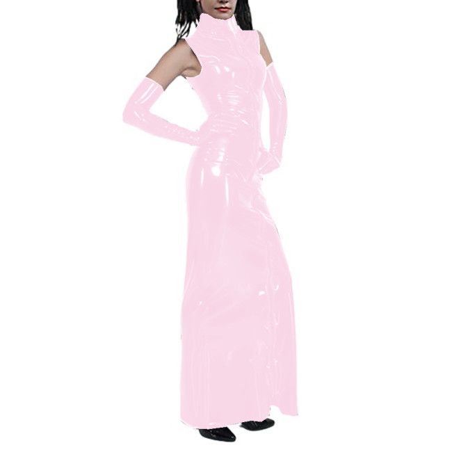 Women Sexy Turtleneck Sleeveless Sheath Maxi Dress with Gloves Bodycon Long Dress Party Clubwear Vestidos Vintage Dress S-7XL