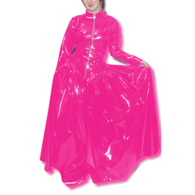 Femme Lockable Glossy PVC Long Sleeve Fit and Flare Dress Skinny Faux Latex Bodycon Maxi Dress Robe Clubwear High Street S-7XL