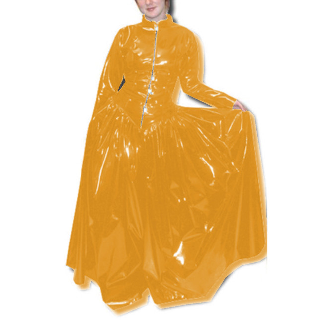 Femme Lockable Glossy PVC Long Sleeve Fit and Flare Dress Skinny Faux Latex Bodycon Maxi Dress Robe Clubwear High Street S-7XL