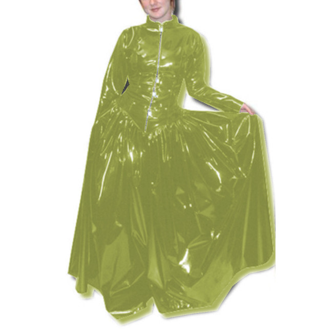 Femme Lockable Glossy PVC Long Sleeve Fit and Flare Dress Skinny Faux Latex Bodycon Maxi Dress Robe Clubwear High Street S-7XL