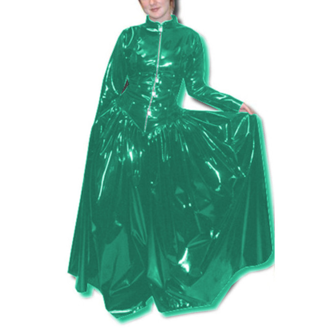 Femme Lockable Glossy PVC Long Sleeve Fit and Flare Dress Skinny Faux Latex Bodycon Maxi Dress Robe Clubwear High Street S-7XL