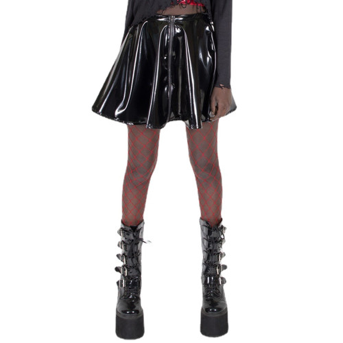 Sexy Shiny Glossy PVC Leather Elegant High Waist Pleated Mini Skirts Hip Hop Jazz Dance Party Clubwear Slim Gothic Vintage 7XL