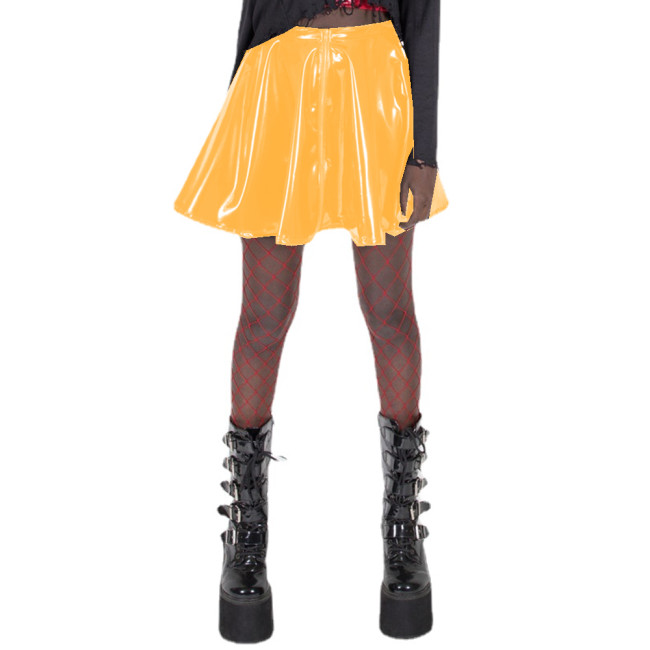 Sexy Shiny Glossy PVC Leather Elegant High Waist Pleated Mini Skirts Hip Hop Jazz Dance Party Clubwear Slim Gothic Vintage 7XL