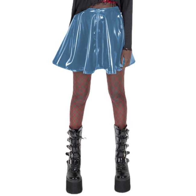 Sexy Shiny Glossy PVC Leather Elegant High Waist Pleated Mini Skirts Hip Hop Jazz Dance Party Clubwear Slim Gothic Vintage 7XL