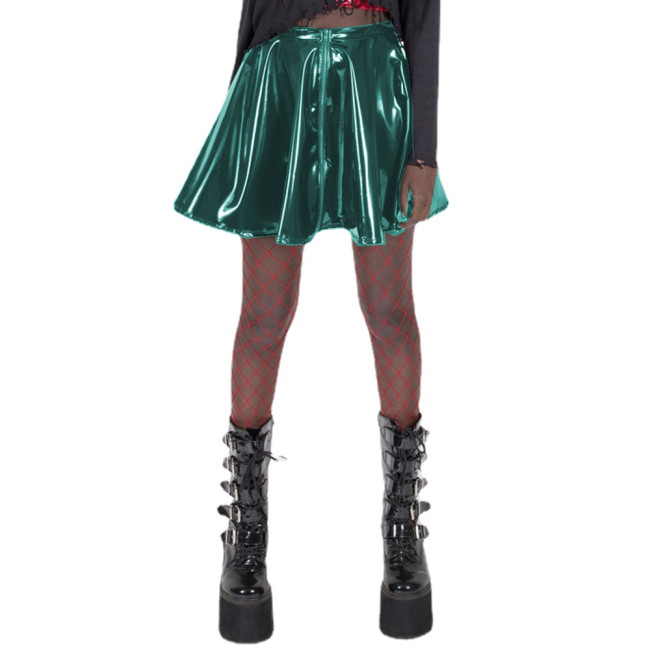 Sexy Shiny Glossy PVC Leather Elegant High Waist Pleated Mini Skirts Hip Hop Jazz Dance Party Clubwear Slim Gothic Vintage 7XL