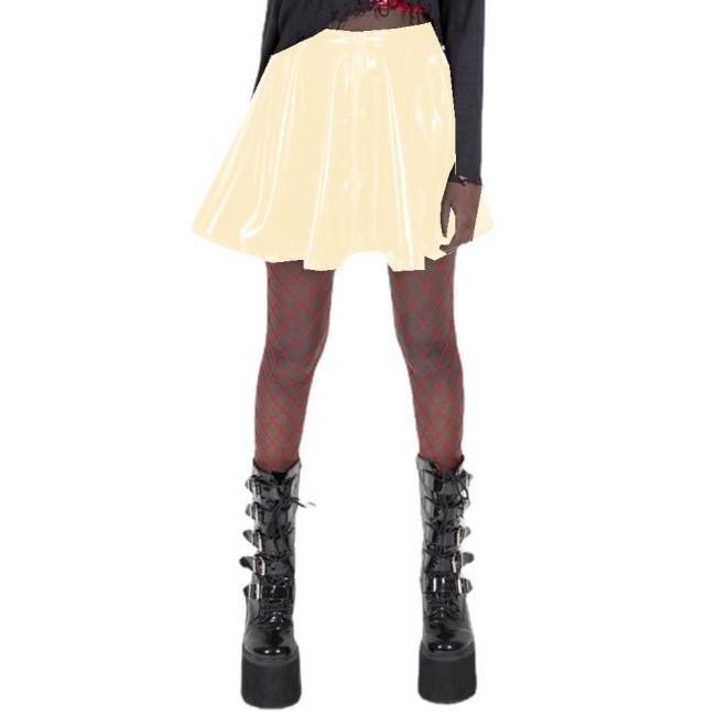 Sexy Shiny Glossy PVC Leather Elegant High Waist Pleated Mini Skirts Hip Hop Jazz Dance Party Clubwear Slim Gothic Vintage 7XL