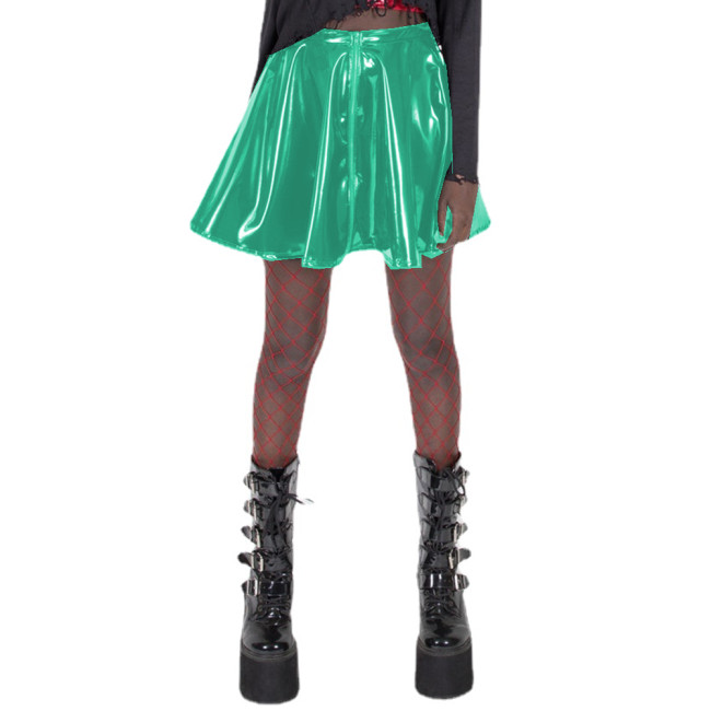 Sexy Shiny Glossy PVC Leather Elegant High Waist Pleated Mini Skirts Hip Hop Jazz Dance Party Clubwear Slim Gothic Vintage 7XL