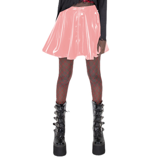Sexy Shiny Glossy PVC Leather Elegant High Waist Pleated Mini Skirts Hip Hop Jazz Dance Party Clubwear Slim Gothic Vintage 7XL