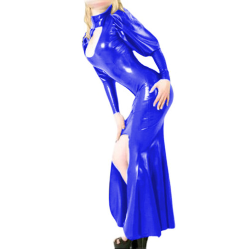 Wet Look PVC Women Halter Hollow Out Bodycon Maxi Dress Full Sleeve Iregular Hem Long Dress Party Clubwear Evening Dresses S-7XL