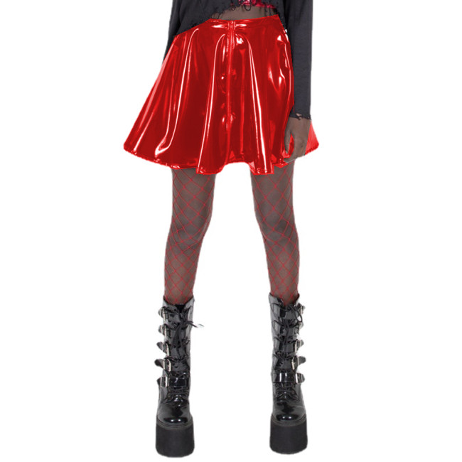 Sexy Shiny Glossy PVC Leather Elegant High Waist Pleated Mini Skirts Hip Hop Jazz Dance Party Clubwear Slim Gothic Vintage 7XL