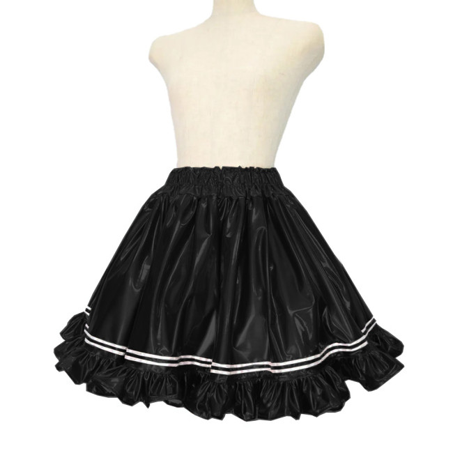 Gothic Wet Look PVC Ruffles Skirt Sissy High Waist Fluffy Cake Skirts Shiny Lolita Princess Party Fancy Costume Fetish Outfits