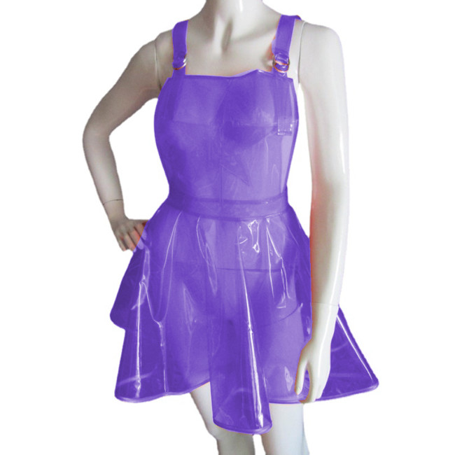 Sexy Clear PVC Camis Transparency Slim Tank A-line Mini Dress Strap Perspective Fashion Pleated Dress Party Club Fetish S-7XL