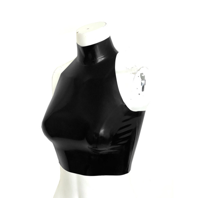 Wet Look PVC Halter Neck Crop Top Sexy Backless Vest Glossy Faux Leather Pole Dance Outfit Clubwear Womens Sleeveless Camisole