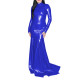 Elegant Women PVC Sexy Full Sleeve Half High Collar Long Dress One Piece Floor Length Dress Party Evening Dress Clubwear Female