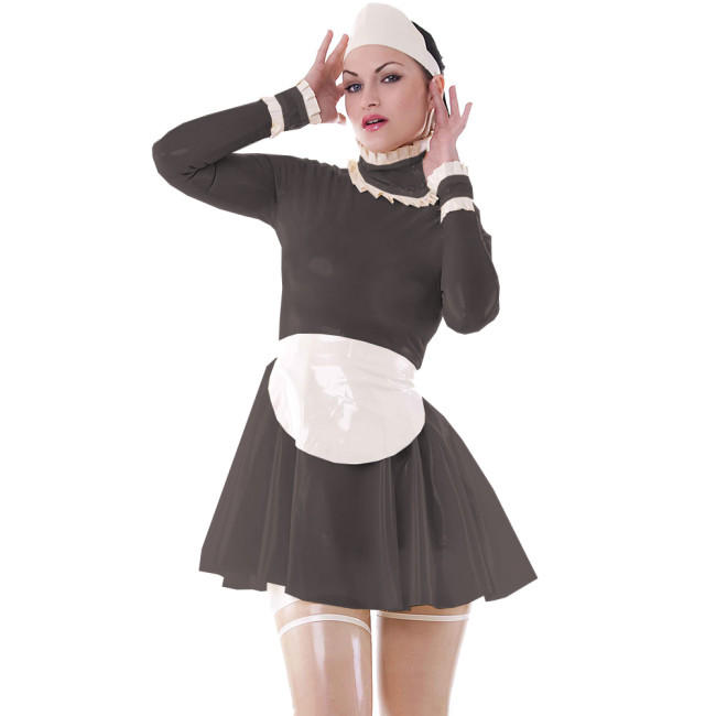 Glazing PVC Leather A Line Dress Transparent See Through Dress Gothic Clear Sheer Skater Dress With Apron Cosplay Costume S-7XL