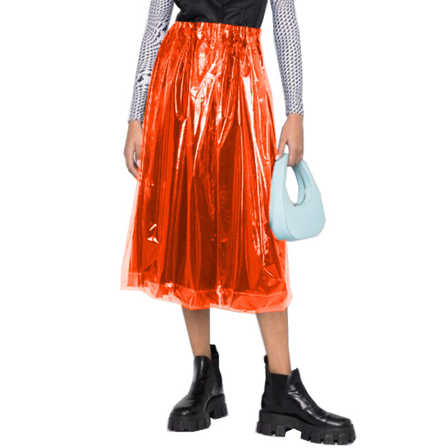 Sexy Transparency High Waist Long Skirt Clear Plastic PVC Perspective Pleated Madi Skirt High Street Fashion Clothing Fetish 7XL