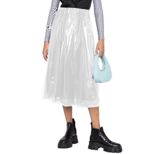 Sexy Transparency High Waist Long Skirt Clear Plastic PVC Perspective Pleated Madi Skirt High Street Fashion Clothing Fetish 7XL