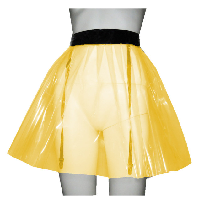 Vinyl Glossy Clear PVC Patchwork High Waist Mini Skirt With Garter Goth Vintage High Street Pleated Skirt Sexy Clubwear S-7XL