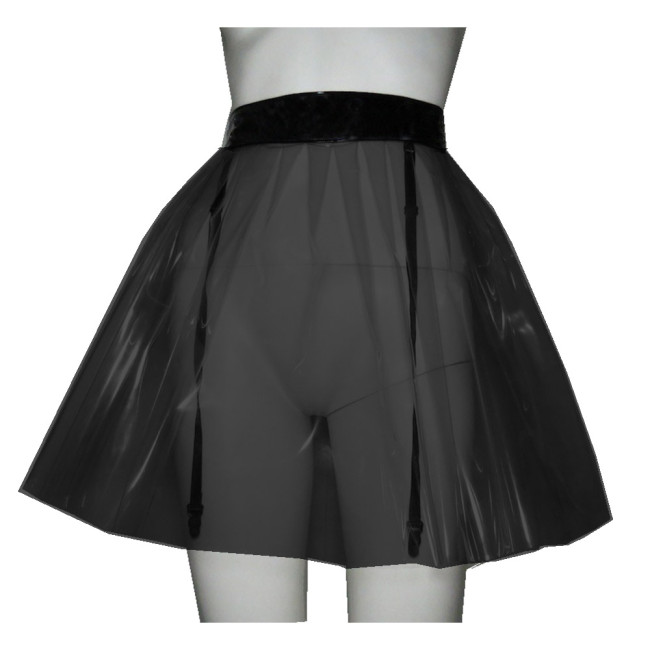 Vinyl Glossy Clear PVC Patchwork High Waist Mini Skirt With Garter Goth Vintage High Street Pleated Skirt Sexy Clubwear S-7XL