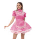 Halloween Party Cosplay Maid Uniforms Lace Trims High Neck Metallic Mini Maid Fancy Dress with Apron Sweet Bow Role Play Outfit