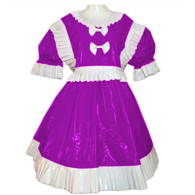 Shiny PVC Sweet Lolita Dress Outfits Sissy Puff Short Sleeve Ruffles A-line Dress Princess Anime Cosplay Halloween Costumes 7XL