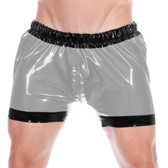 Mens Lingerie Wet Look PVC Leather Shorts Exotic Zipper Open Crotch Boxer Underwear Waist Elastic Pants Pole Dance Club Wear 7XL