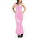 Women Dress Elegant Vintage Fish Tail Tank Dress Mermaid PVC Long Tight Maxi Dress Vinyl Square Neck Sleeve Ankle Dress Big Size